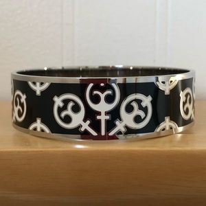 UBS Black & White Enamel Skeleton Key Sterling Bangle EUC